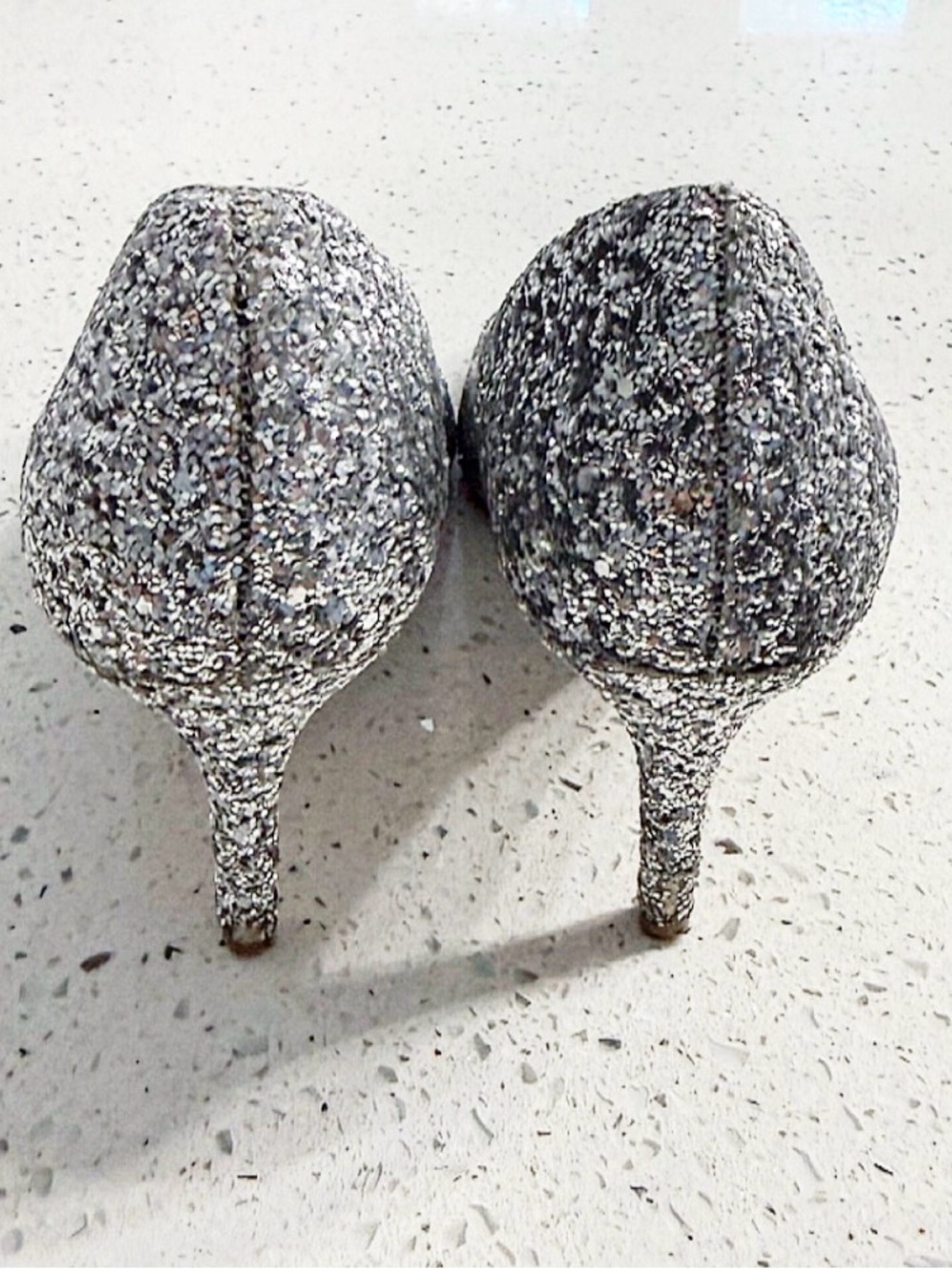 Jewel Badgley Mischka Heels Silver Glitter Size 8 Pointed Toe Pumps - Picture 7 of 12